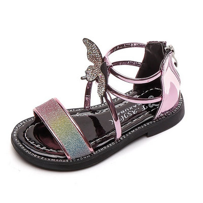 Sandale pentru copii cu particule strălucitoare și element fluture 3D