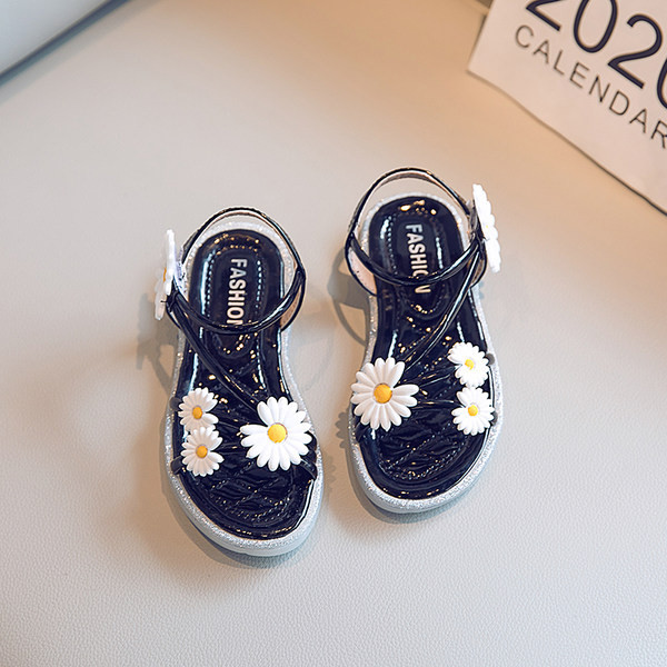 Sandale pentru copii cu floare și talpă plată