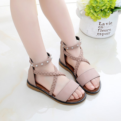 Sandale moderne din piele intoarsa ecologica in stil roman cu perle