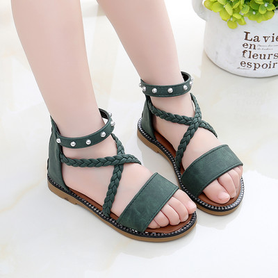 Sandale moderne din piele intoarsa ecologica in stil roman cu perle