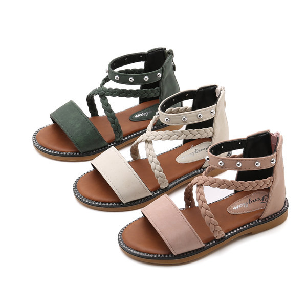 Sandale moderne din piele intoarsa ecologica in stil roman cu perle