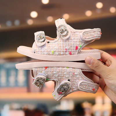 Sandale copii in carouri cu adezivi si talpa plata