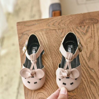 Sandale copii din piele pentru fete cu panglica