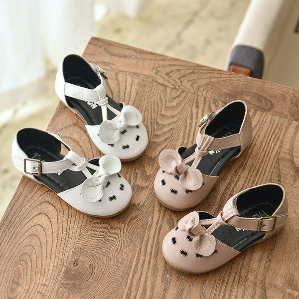 Sandale copii din piele pentru fete cu panglica