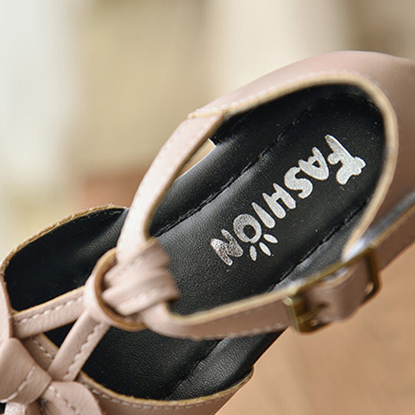 Sandale copii din piele pentru fete cu panglica