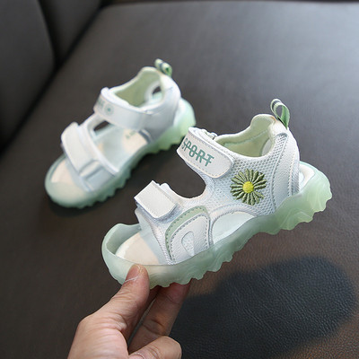 Sandale casual pentru copii cu petice și broderie în verde și roz