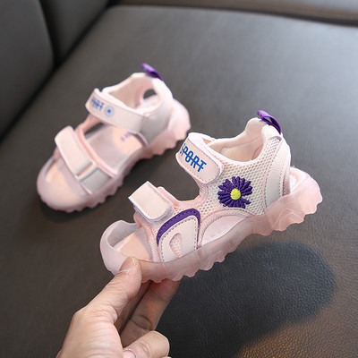 Sandale casual pentru copii cu petice și broderie în verde și roz