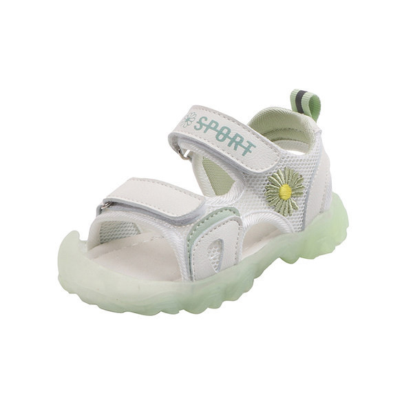 Sandale casual pentru copii cu petice și broderie în verde și roz