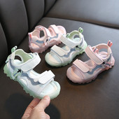 Sandale casual pentru copii cu petice și talpă aspră în verde și roz