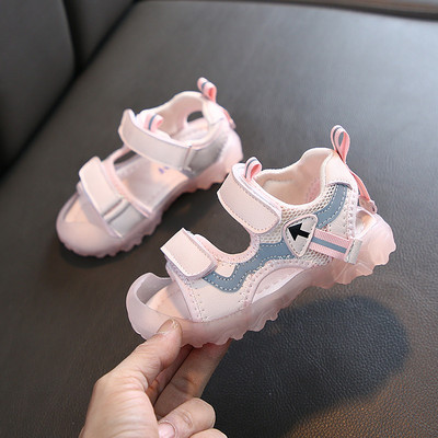 Sandale casual pentru copii cu petice și talpă aspră în verde și roz