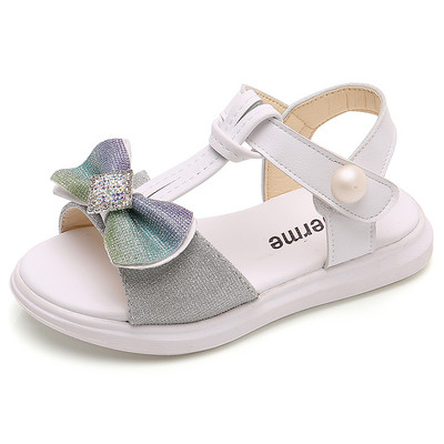Sandale pentru copii cu efect lucios si panglica