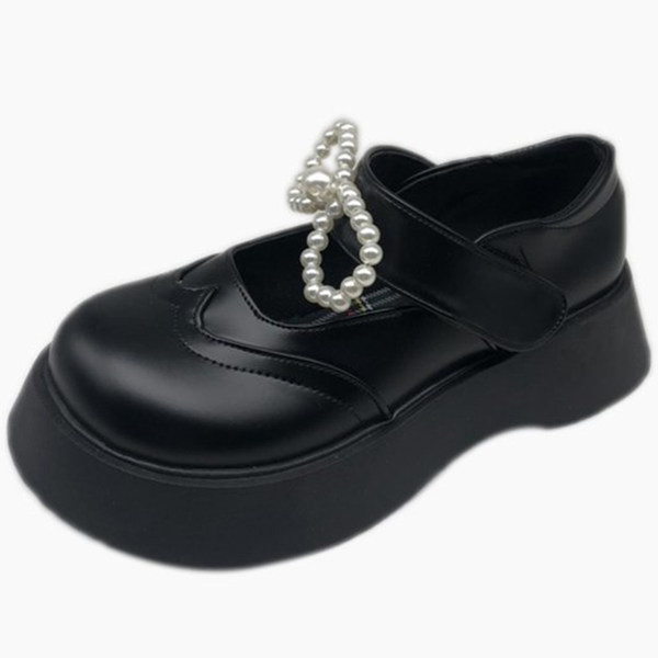 Model nou de pantofi de dama cu talpa groasa si perle - culoare neagra