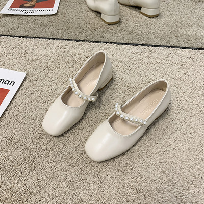 Pantofi casual dama din piele cu decor de perle