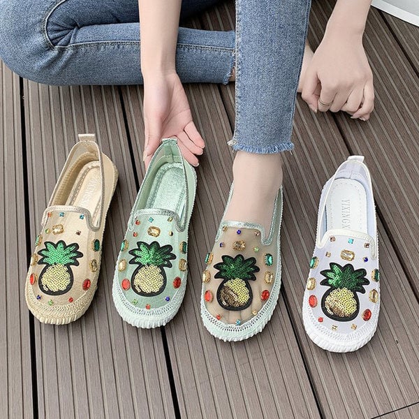 Pantofi casual dama cu paiete si talpa plata in trei culori