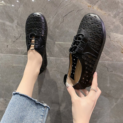 Pantofi casual de dama din piele cu sireturi in maro bej si negru