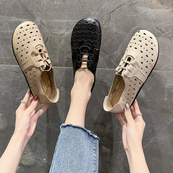 Pantofi casual de dama din piele cu sireturi in maro bej si negru