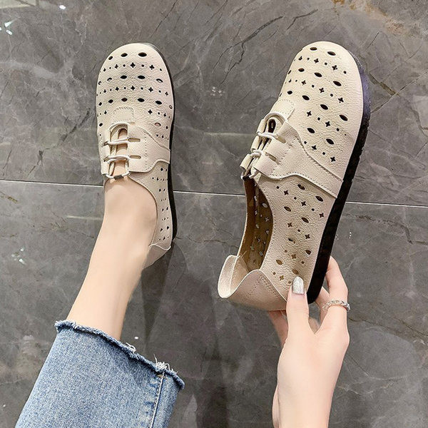 Pantofi casual de dama din piele cu sireturi in maro bej si negru