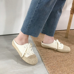 Pantofi dama casual din panza cu talpa plate si sireturi