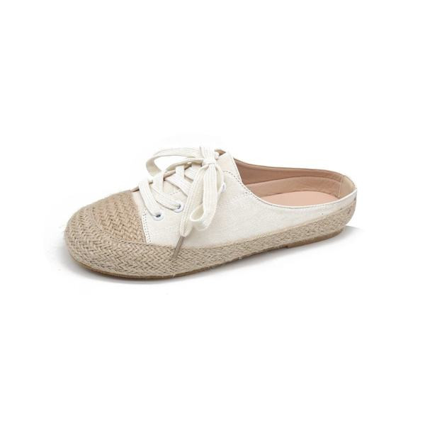 Pantofi dama casual din panza cu talpa plate si sireturi