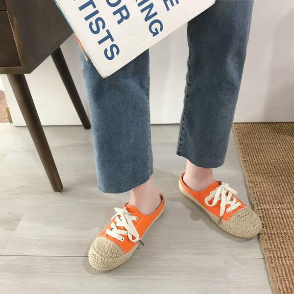 Pantofi dama casual din panza cu talpa plate si sireturi