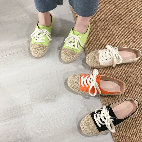 Pantofi dama casual din panza cu talpa plate si sireturi