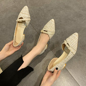 Pantofi de damă în carouri ascuțiți cu perle