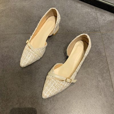 Pantofi de damă în carouri ascuțiți cu perle