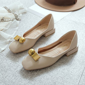 Casual γυναικεία έκο δερμάτινα παπούτσια με μεταλλικό στοιχείο και τετράγωνο τακούνι