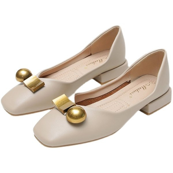 Casual γυναικεία έκο δερμάτινα παπούτσια με μεταλλικό στοιχείο και τετράγωνο τακούνι