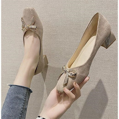 Pantofi casual dama cu toc patrat si panglica