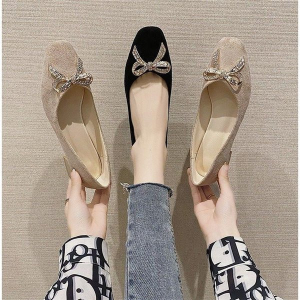 Pantofi casual dama cu toc patrat si panglica