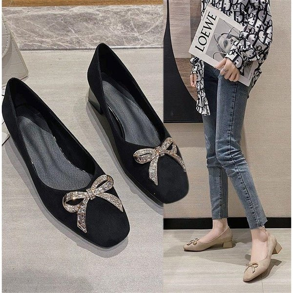 Pantofi casual dama cu toc patrat si panglica