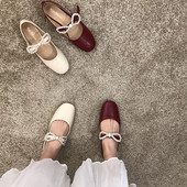 Pantofi casual dama cu perle si panglica in doua culori