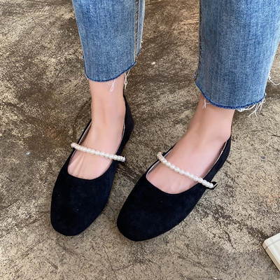 Pantofi casual dama din piele intoarsa ecologica cu perle in trei culori