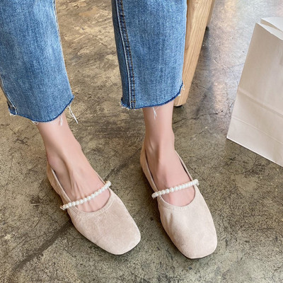 Pantofi casual dama din piele intoarsa ecologica cu perle in trei culori