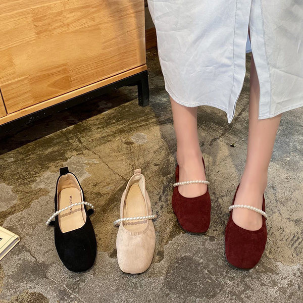 Pantofi casual dama din piele intoarsa ecologica cu perle in trei culori