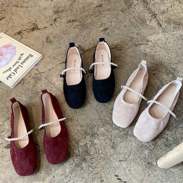 Pantofi casual dama din piele intoarsa ecologica cu perle in trei culori