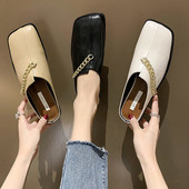 Pantofi de dama din piele cu lant metalic in trei culori