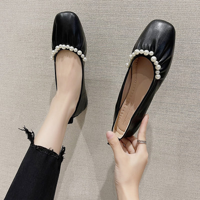 Pantofi de dama din piele cu perle in doua culori