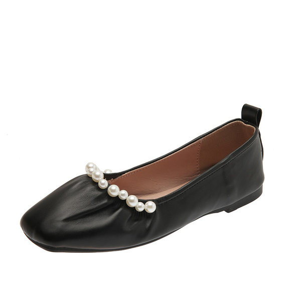 Pantofi de dama din piele cu perle in doua culori