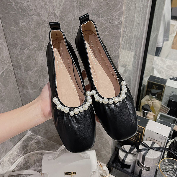 Pantofi de dama din piele cu perle in doua culori