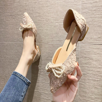 Pantofi casual dama model ascutit cu panglica si perle