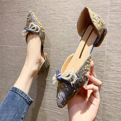 Pantofi casual dama model ascutit cu panglica si perle