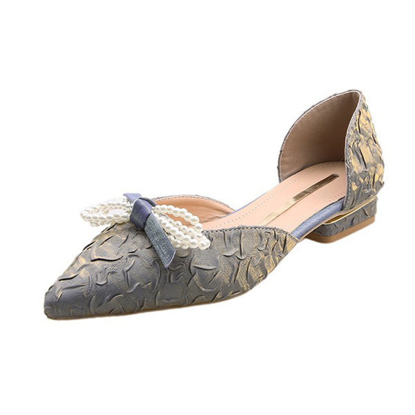 Pantofi casual dama model ascutit cu panglica si perle