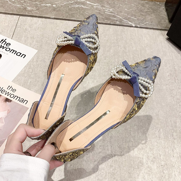 Pantofi casual dama model ascutit cu panglica si perle