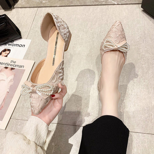 Pantofi casual dama model ascutit cu panglica si perle