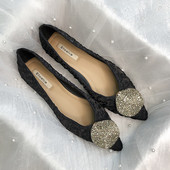 Pantofi dama din satin ascutit cu element metalic