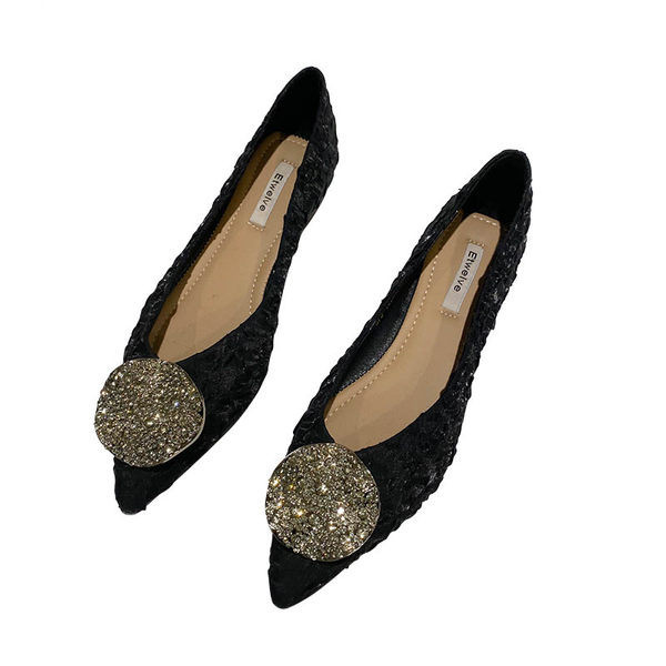 Pantofi dama din satin ascutit cu element metalic