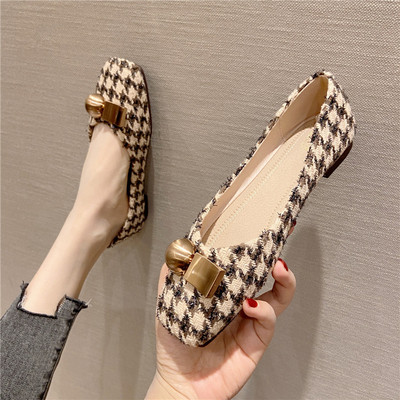 Pantofi casual dama in carouri cu element metalic - doua culori