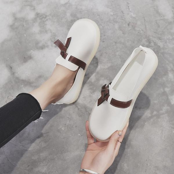 Pantofi casual din piele cu panglica